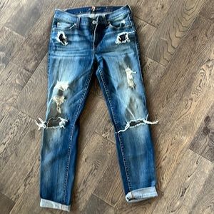 7 for all mankind distressed, holes, blue jeans